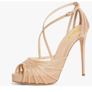 FSJ Nude Peep Toe Crisscross Platform Sandals Women Ankle Strappy High Heel Shoe